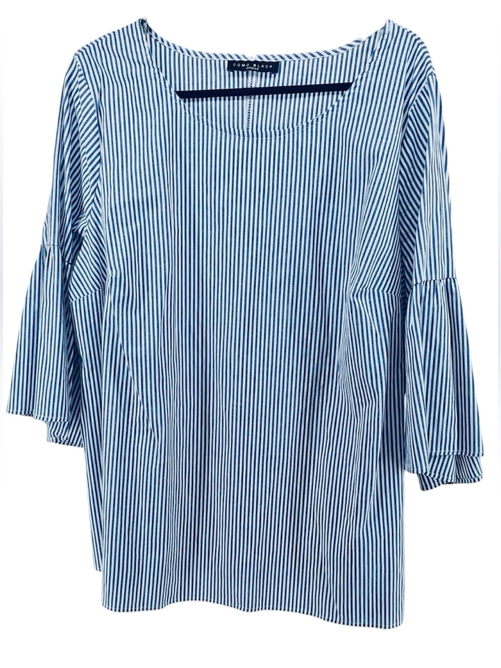 💚 Como Black Striped Bell Sleeve Top, Size 3XL